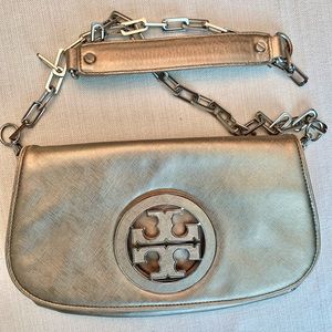 Tory Burch Silver Metallic Clutch on Chain